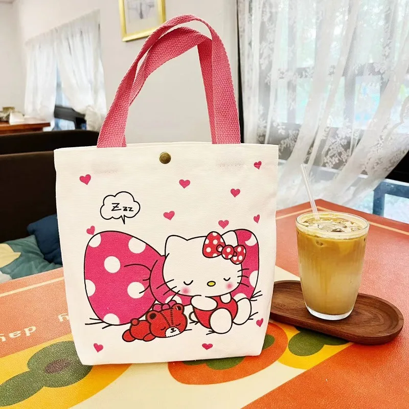 Sanrio Hello Kitty Tote Bag for Girls Traveling Convenient  Canvas Bag Cartoon Cute Melody Kulomi Printed Student Book Handbag