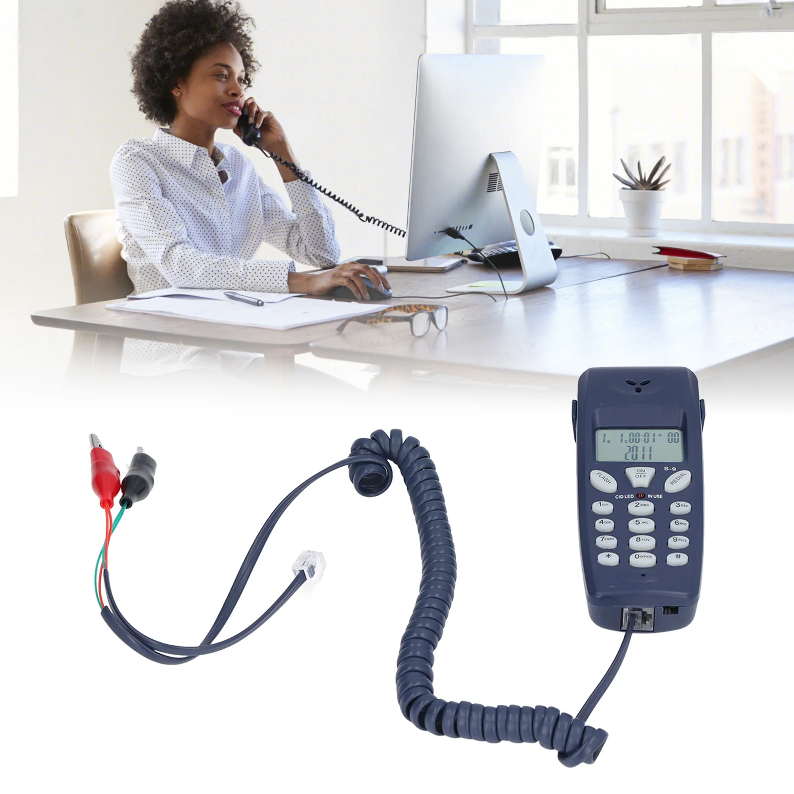 Telefono fisso con filo Telefono con filo FSK DTMF Display LCD a 12 bit Telefono cablato con funzione di pausa di ricomposizione per la casa