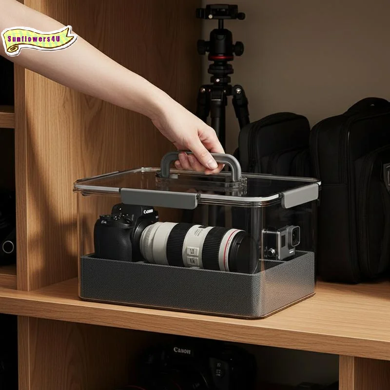 Efficient Camera Storage Box with Transparent Moisture-Proof Design Perfect for Safe Equipment Handling and Organization