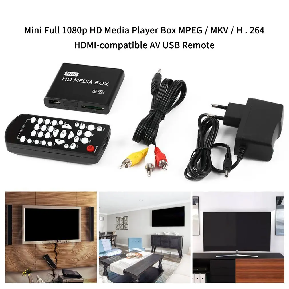 Mini Media Player 1080P Mini HDD Media Box TV Box Video Multimedia Player Full HD With SD MMC Card Reader 100Mpbs EU Plug