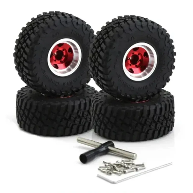 RC Car 4pcs Metal 1.0 Beadlock Wheel Rim Rubber Tire Set for 1/18 1/24 RC Crawler Axial SCX24 AX24 TRX4M FCX24 Upgrade Parts