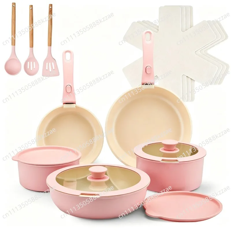 For Removable ceramic non-stick pan, full spray bottom Maifanshi pot set, induction cooker, gas stove, universal flat-bottom wok