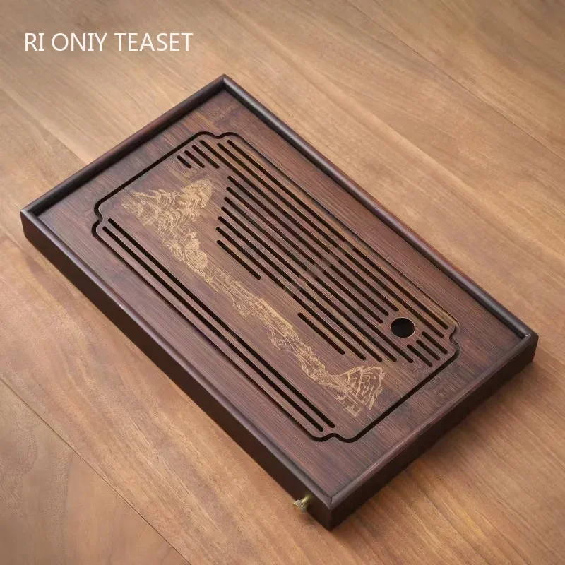 Natural Bamboo Tea Tray Rectangle Tea Board Drainage Water Storage Dual-use Trays Chinese Tea Set Trays Decorative Teaware