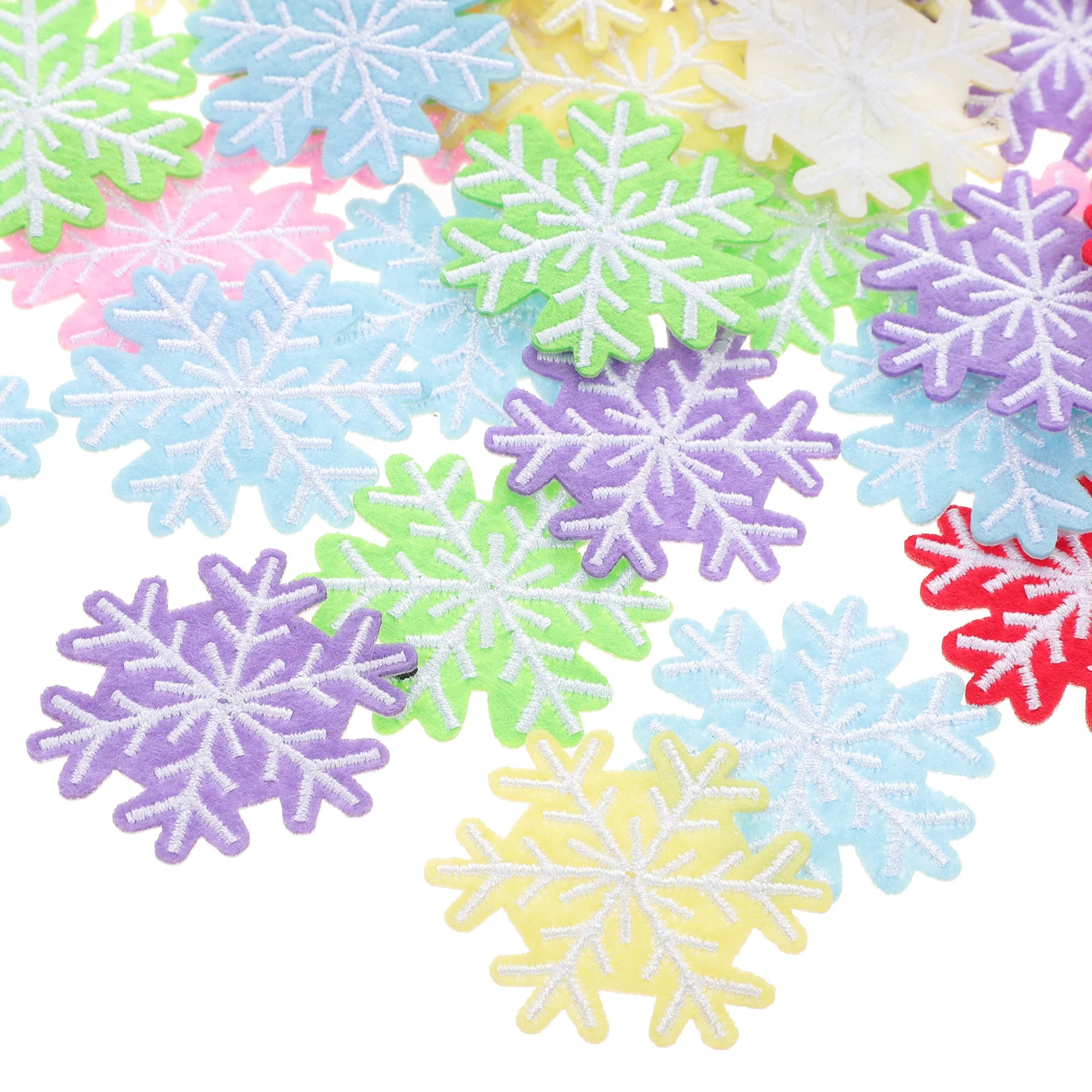 60pcs Snowflake Patches Christmas Appliques Premium Embroidered Iron-On Decorative For Clothing Bags Hats Diy Craft Garment