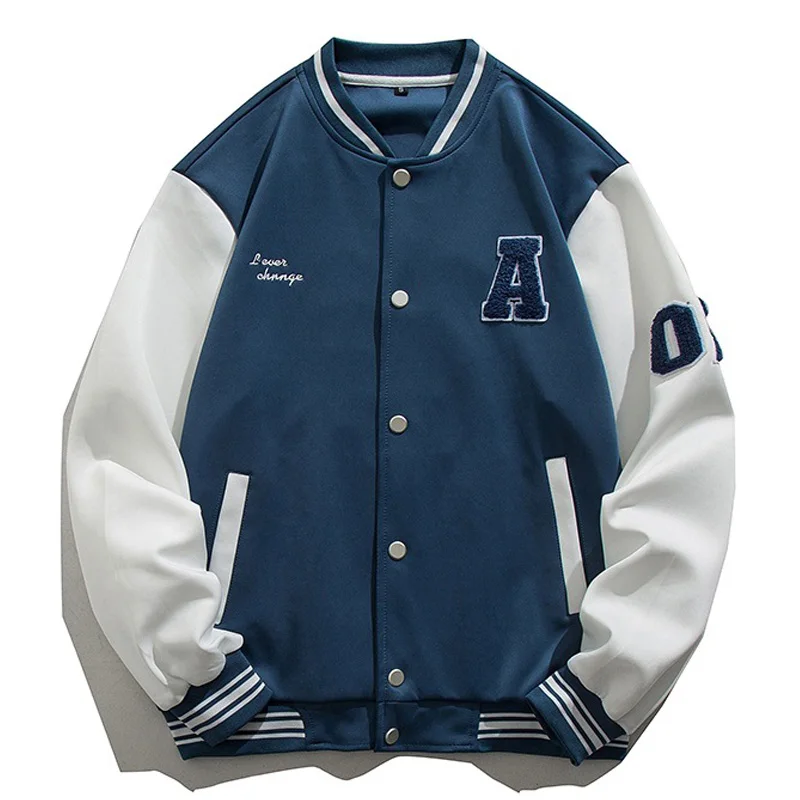 

Men Loose Varsity Jackets Hip Hop Street Letter Flocking Patchwork Baseball Uniform Spring Fall Simple Single-breasted Outwears