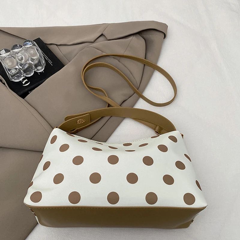Koreanische Umhängetasche mit Polka Dots, leichte Damen-Umhängetasche, vielseitige, lässige Colorblock-Handtasche für den Arbeitsweg, Reißverschluss – Detail 10