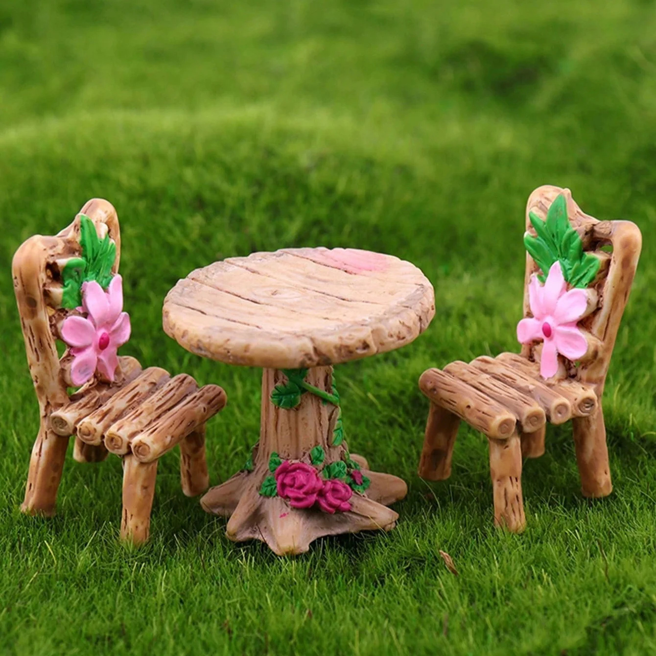 Image of 3-teiliges Miniatur-Tisch- und Stuhl-Set, geeignet für Spielzeughäuser, Mikrolandschaften und Kunstdekorationen, Feengarten-Zubehör