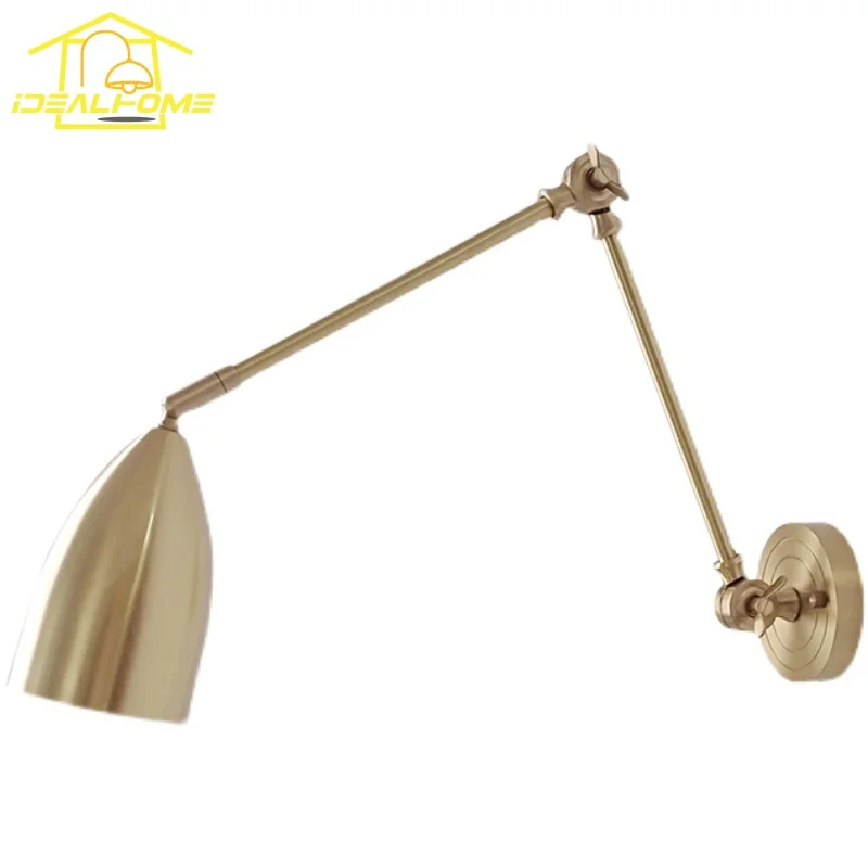 

Nordic Design Industrial Swing Arm Copper Wall Lamp LED E27 Retractable Folding Wall Mounted Study Reading Bedroom Bedside Cafe