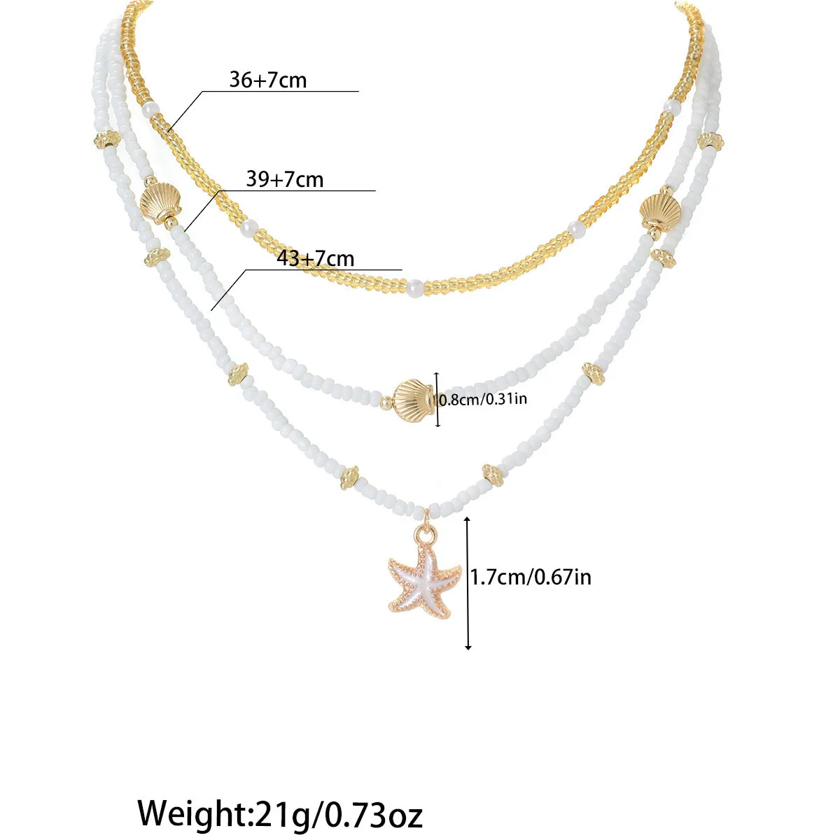 3pcs Multilayers Shell Starfish Tassel Pendant Clavicle Necklace Sets For Women Rice Beads Chain Wedding Party Neck Jewelry