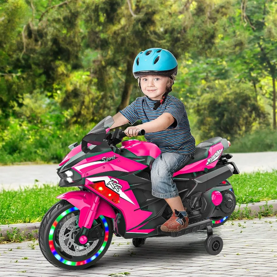 Powered Rideons Toy Motorcycle for 36 Years 12V Electric Ride on Motorcycle with Light Wheel Bluetooth MusicPink