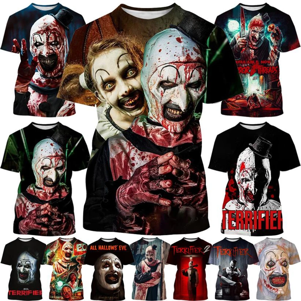 Hot‑Selling Fashion Horror Clown Bloody Prank 3D‑Printed Creative Personality Casual T‑Shirt, Halloween Apparel