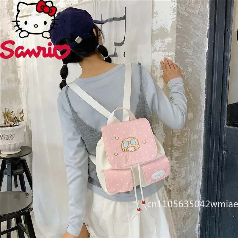 Hellokitty 2025 New Women's Backpack Fashion High Quality Women's Drawstring Backpack Cartoon Versatile Girls' Travel Backpack