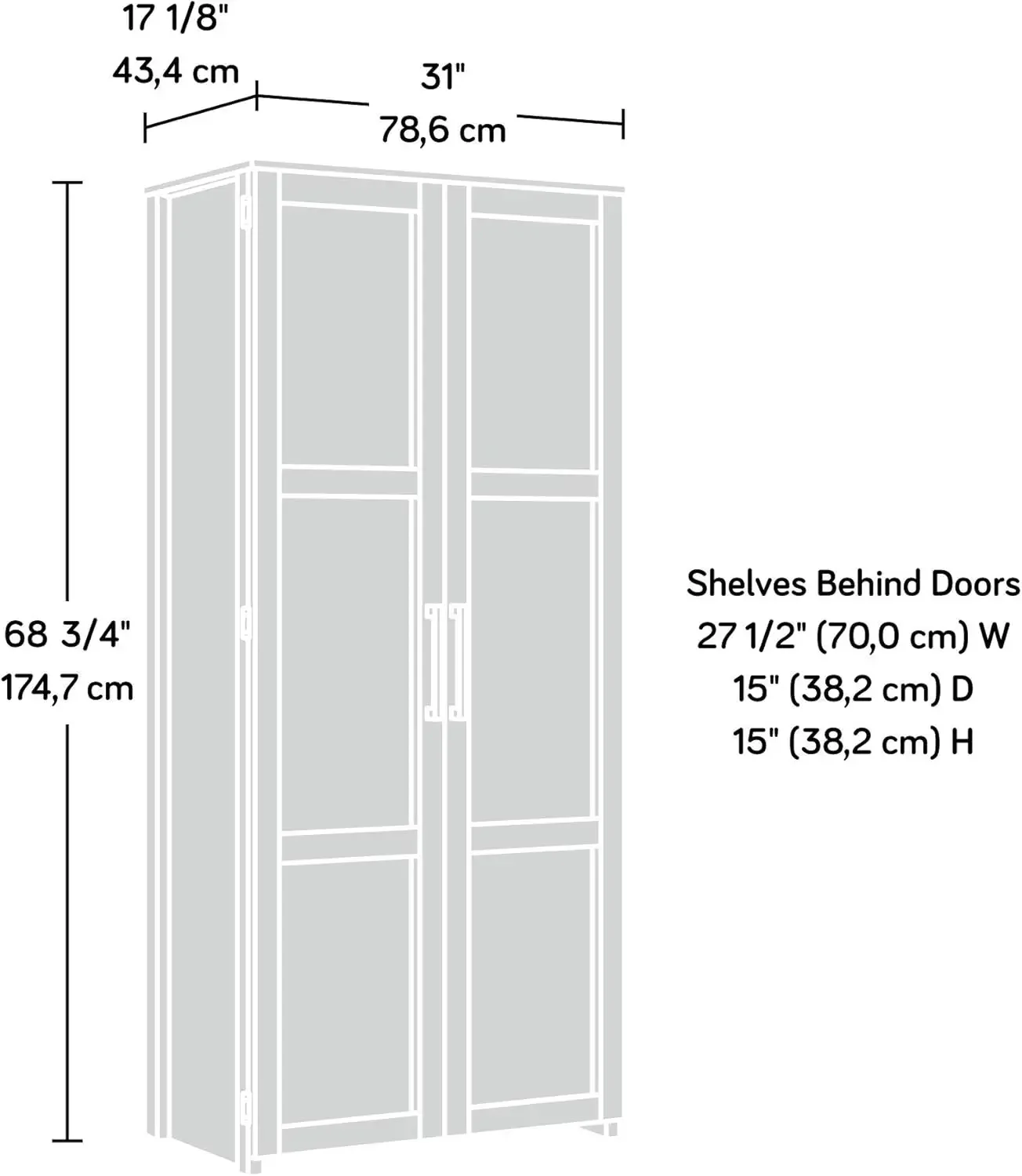 Storage Pantry cabinets, L: 30.71" x W: 17.21" x H: 68.82", White finish