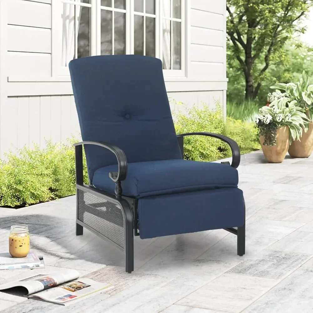 

Outdoor Recliner Patio Lounge Chair Adjustable Reclining Chair with Removable Cushion