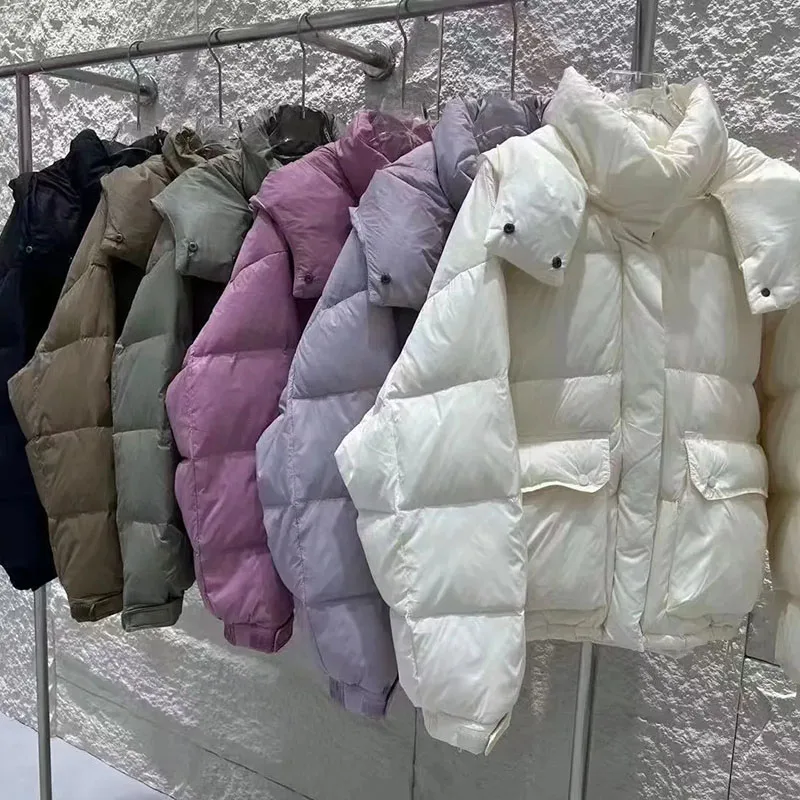 Winter Women Short Casual Down Jacket White Duck Down Korean Fashion Down Coat Hat Detachable Zippers Loose Female Down Jacket