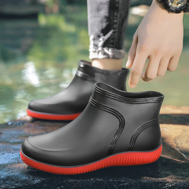 Men's casual rain boots Four seasons waterproof anti-slip soft-sole wading fishing water shoes Outdoor car wash chef rain shoes