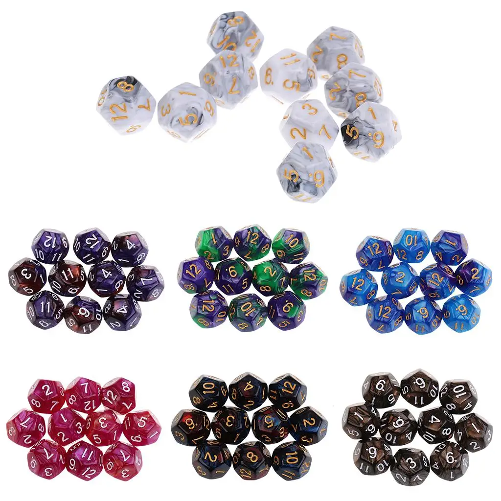 D12 Dice Set Double Color Acrylic 12 Sided Dice for Table Games Educational Board Game Party Accessories