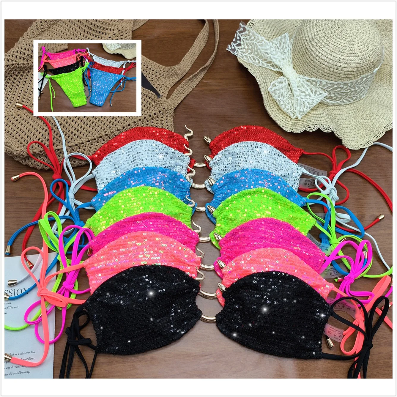 2026 New Sequin Bikini Set Women's Sexy Two Piece Swimwear Beach Bathing Suit Female Summer Pool Party Swimsuit