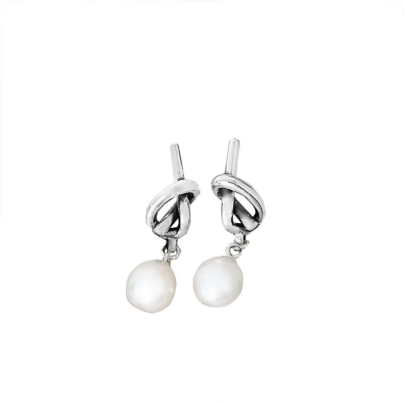 

S925 Sterling Silver Pearl Premium Female Earrings with Small Design Knots French Network Popular Earrings