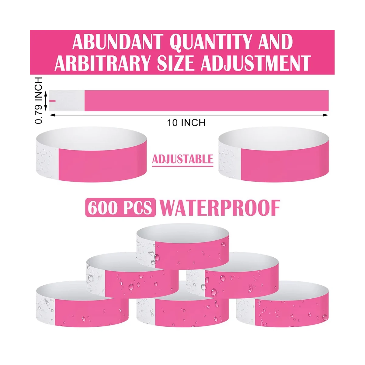 600Pcs Waterproof Hand Bands Wrist Bands for Events Concert Adhesive for Party Pink