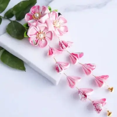 

1pc Japanese Hairpin Kimono Flower Clips Alloy Cloth Tassel Hairpin For Women Hair Ornament Decorative Headdress Hair