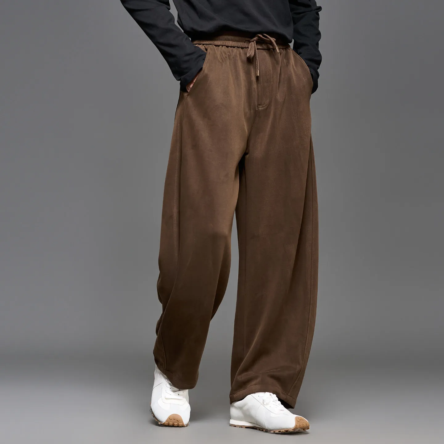 High Quality Yassel Blended Japanese-Style Retro Brown Simple Fashion Loose Men's All-Match Small Straight-Leg Pants