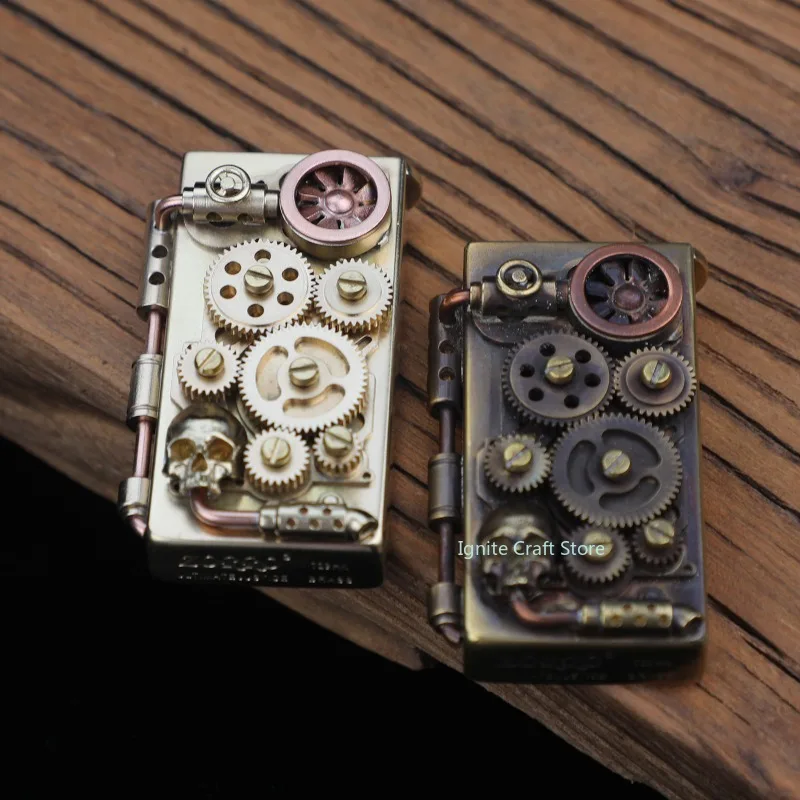 Brass steampunk gasoline lighter, mechanical gear coupling handmade lighter, collection hobby, smoking accessories, men's gift