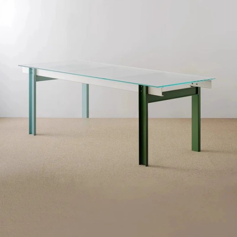 

Nordic minimalist rectangular ultra-white glass dining table dopamine small apartment living room metal desk