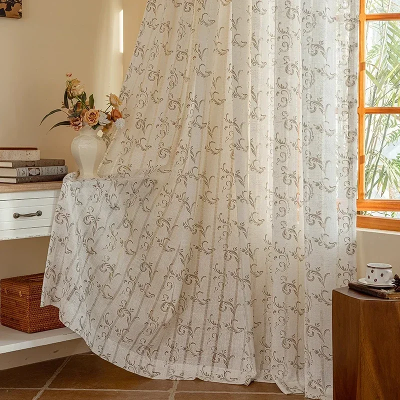 

American Ethnic Style Living Room Decorative Curtains Floral Bedroom Hollow Gauze Curtains Creative Art Luxury Study Curtains IG