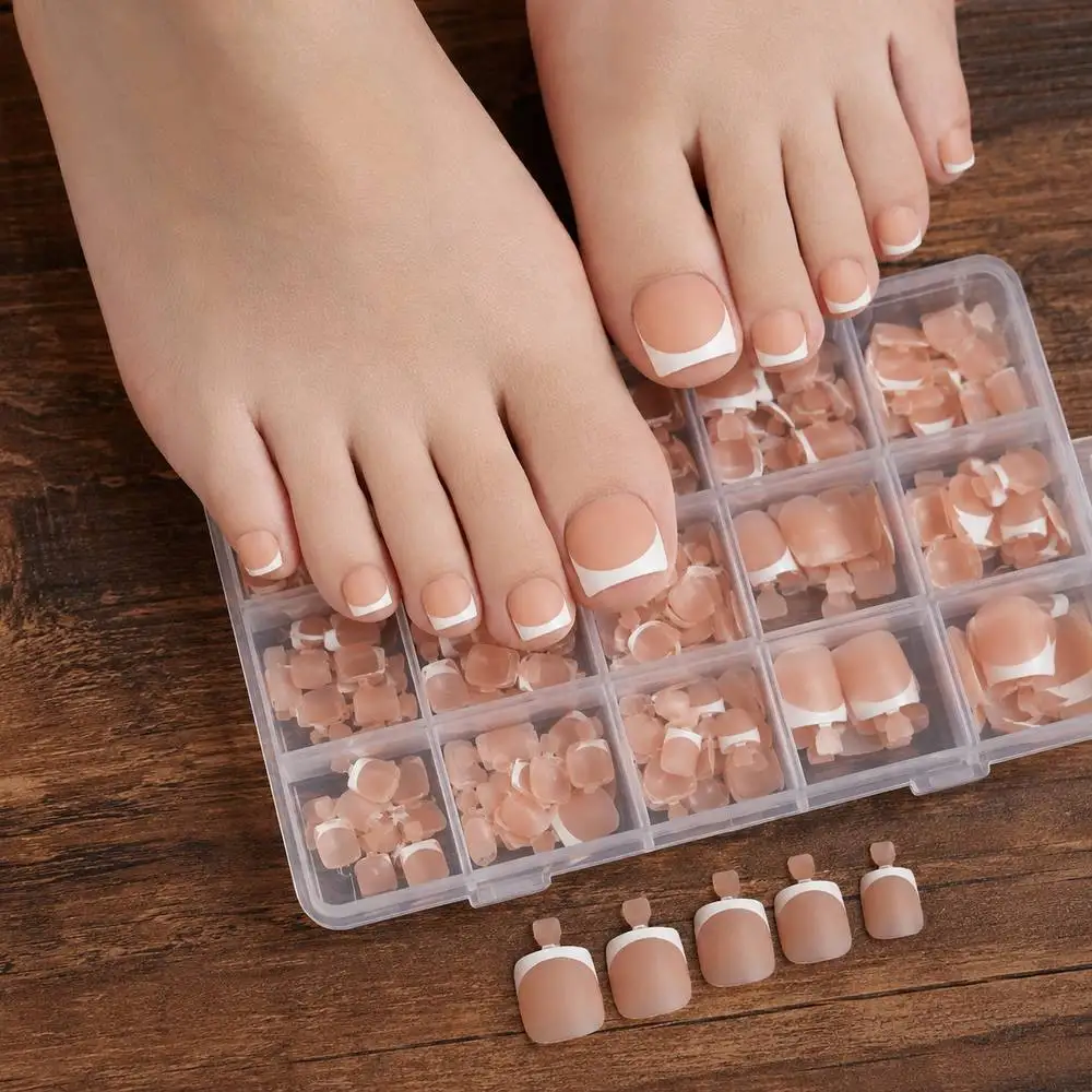 

150Pcs Elegant French Deep Nude Press On Toenail Comfort Fit Deep Nude Fake Toenail Summer Vacation Deep Nude False Toenail