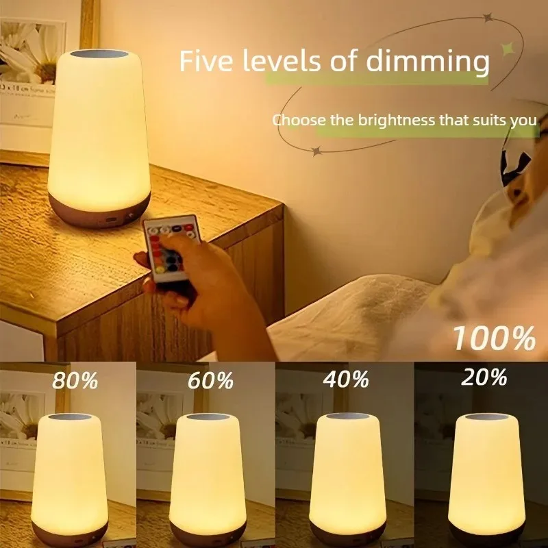 USB Rechargeable Night Light 13 Color Changing Night Light RGB Remote Control Touch Dimming Light Portable Table Side Light