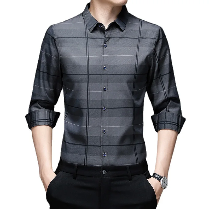 Spring Autumn Plaid Polo Shirt Men\'s Long Sleeve Shirts Casual Fashion Business Shirts Male Formal Top