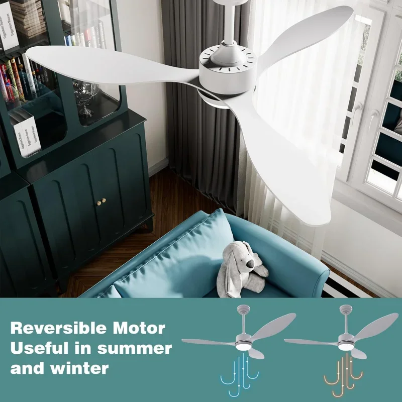 QWWhite Fans Lights And Remote,52 Inch Modern Ceiling Fan With ,3 Color Light,6 Speed,DC Motor,For Bedroom/