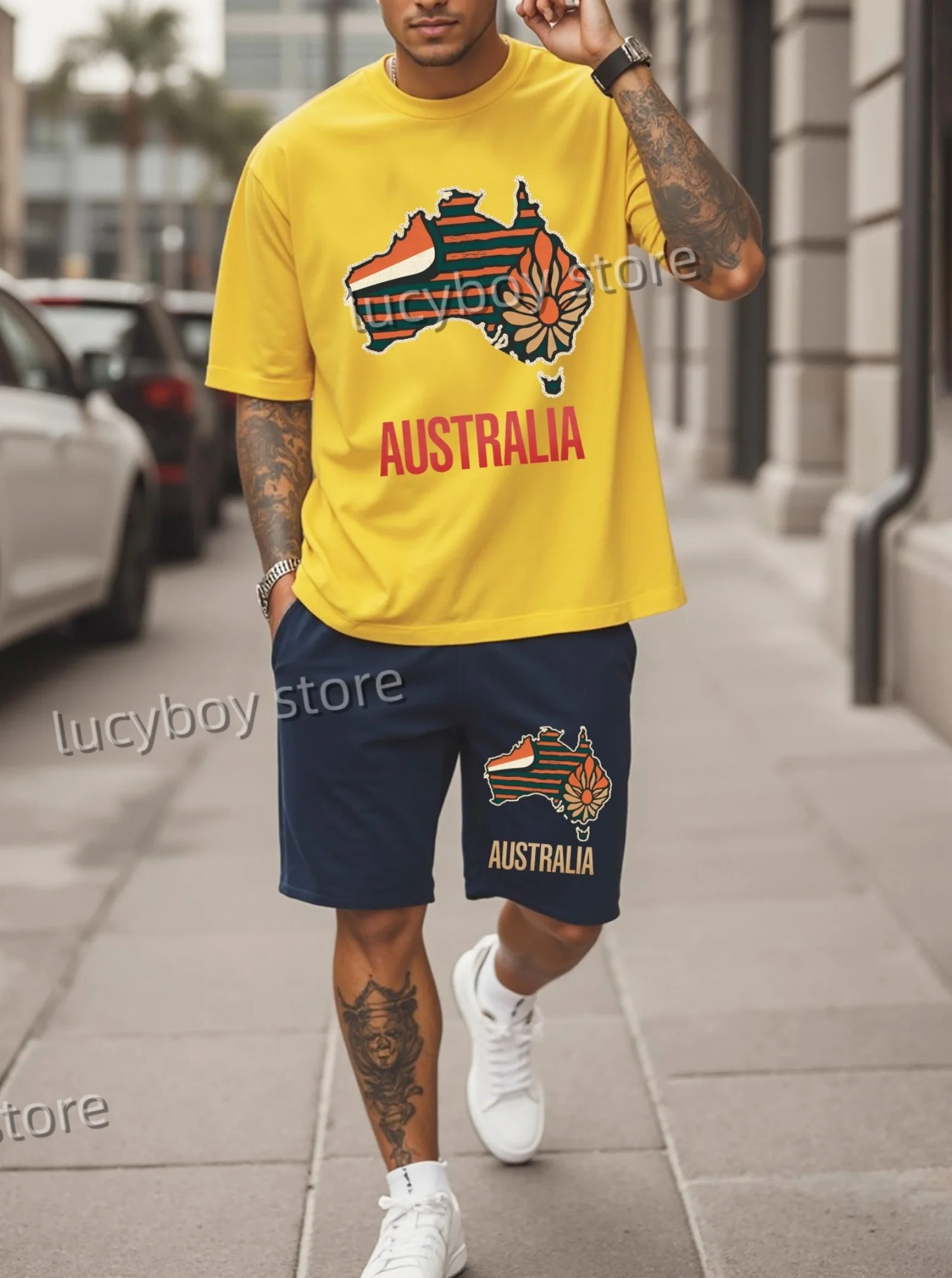 

Men Australil map T-Shirt Shorts Pants Suit Men Set 2 Piece Set Casual Short Tracksuit Vintage Outfit Sportswear Male Clothing