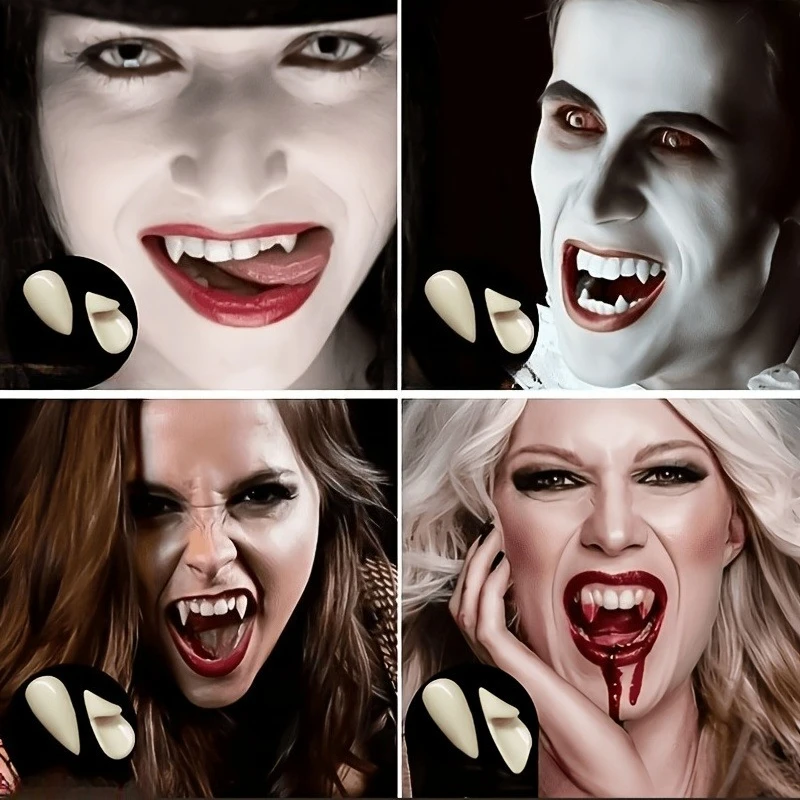 2 pairs Halloween Vampire Fangs & Zombie False Teeth - Simulation Dental Props with Little Tiger Teeth for Cosplay Makeup