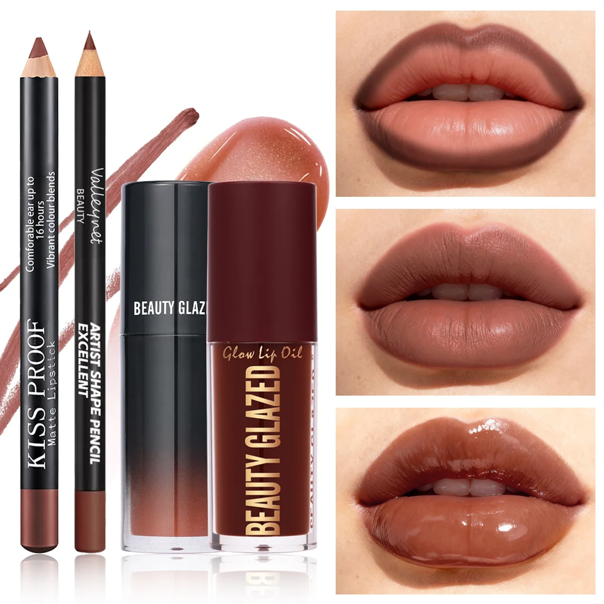 4 pz/set Velluto Lip Combo Set Matte Lip Liner Rossetto Olio per labbra Nude Lip Gloss A lunga durata Impermeabile Lip Look Trucco labbra