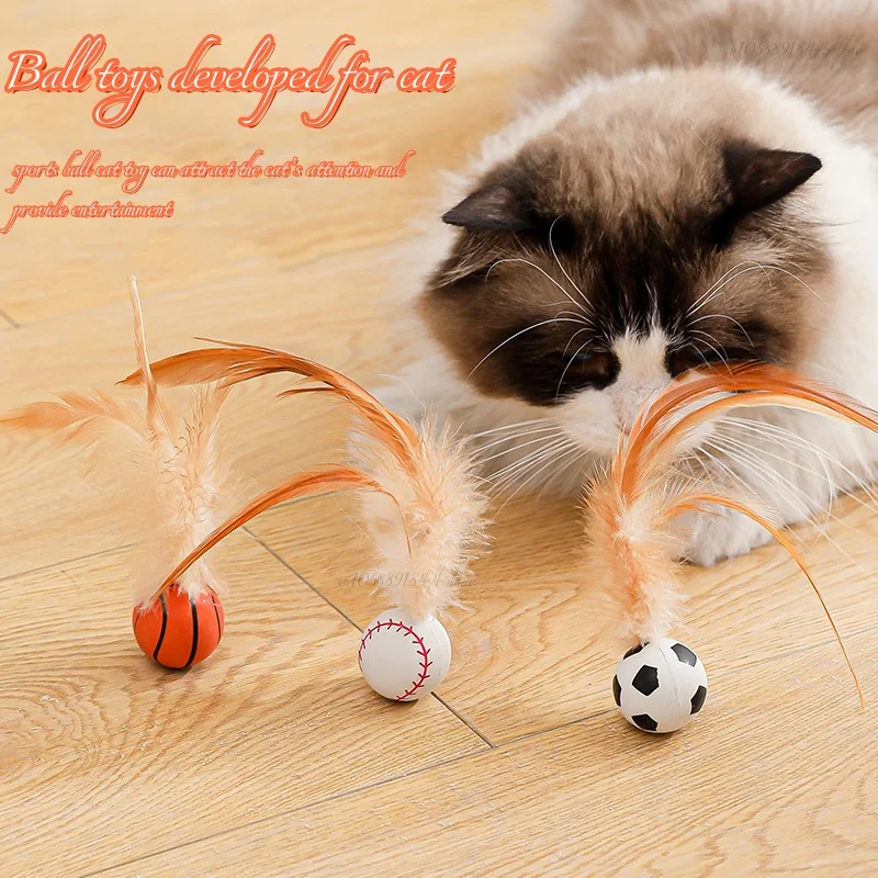 

Cats Rubber Football Feather Chew Toy Pet Cats Interactive Ball Toys Kitten Chasing Natural Instincts Toy Balls Pet Supplies