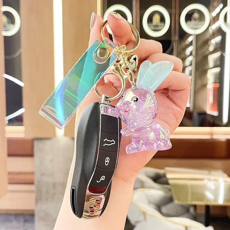 2025 This Miniso electroplated rabbit key chain pendant, a car key accessory, is a cool, cute and exquisite bag pendant
