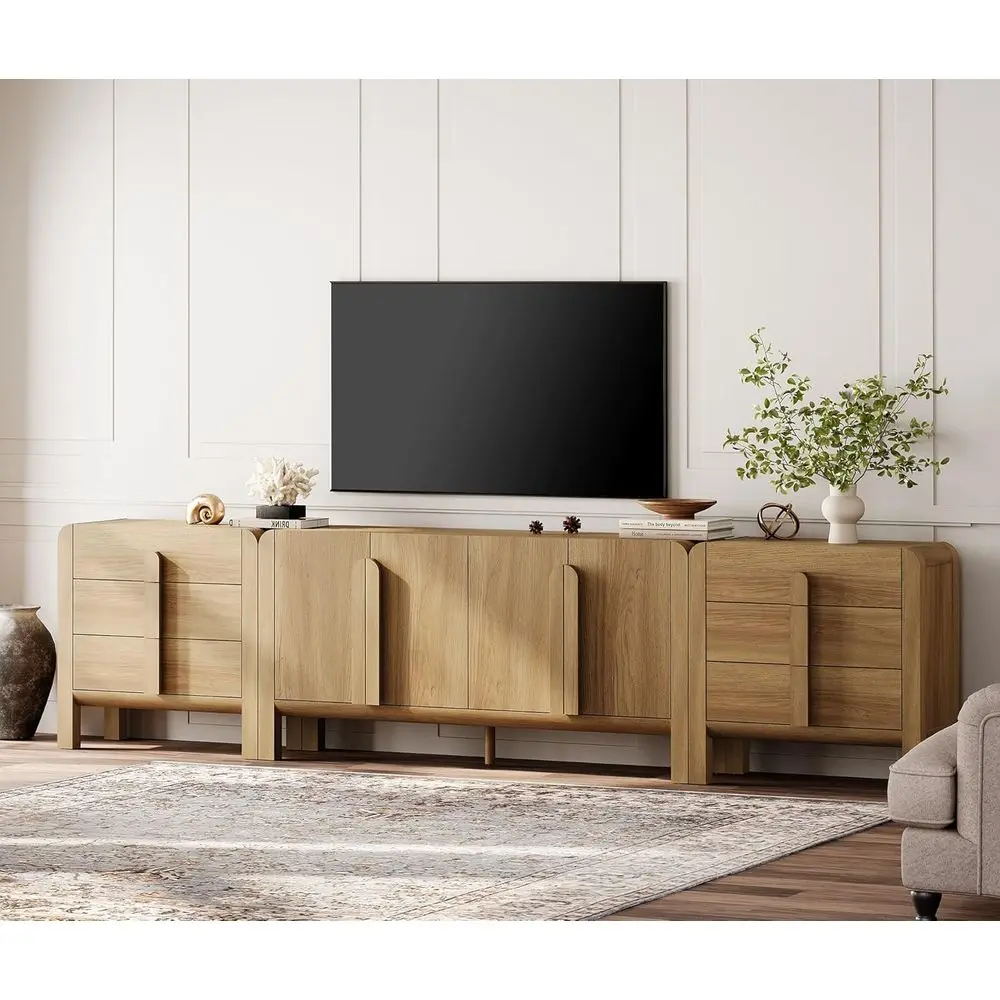 

120 Inch TV Stand, 3-in-1 Wood Entertainment Center with 6 Drawers and 4 Doors, 126 W Media Console Table for Living Room in Lig
