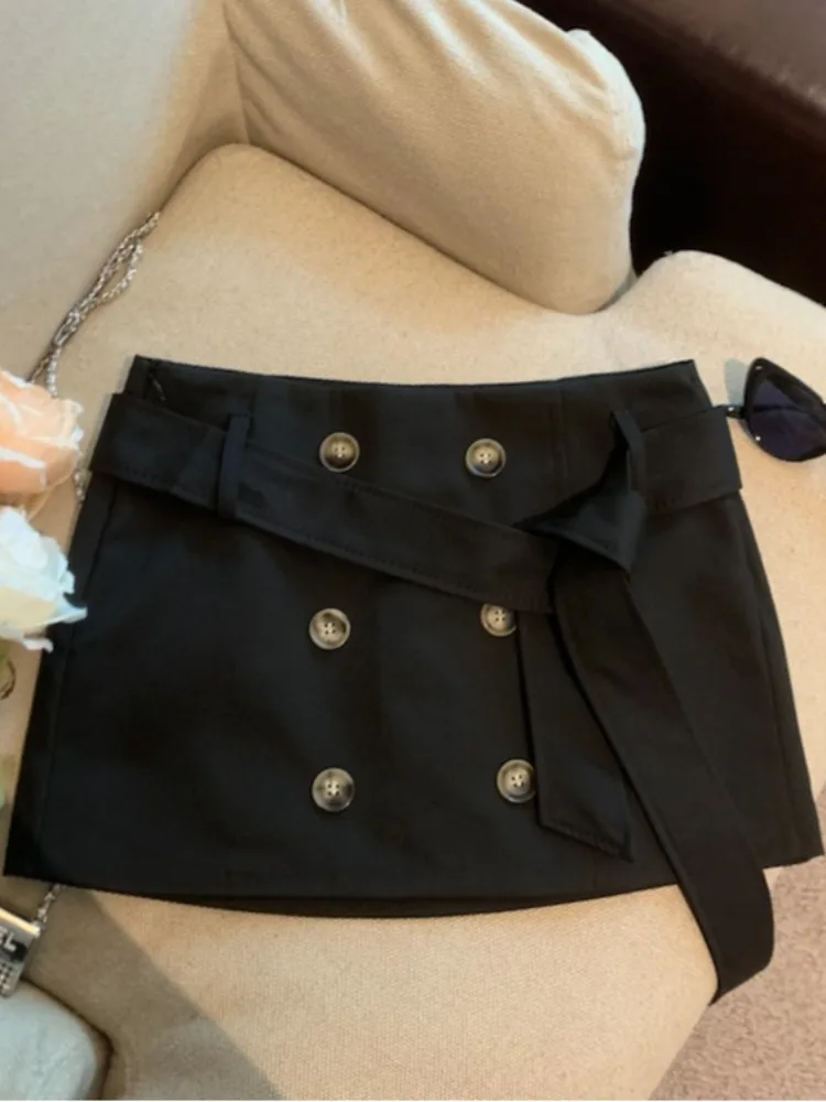 Khaki Double-Breasted High-Waist Wrap Bodycon  Skirt Women's Summer Slimming Anti-Light A-Line Short Skirt Commute Style