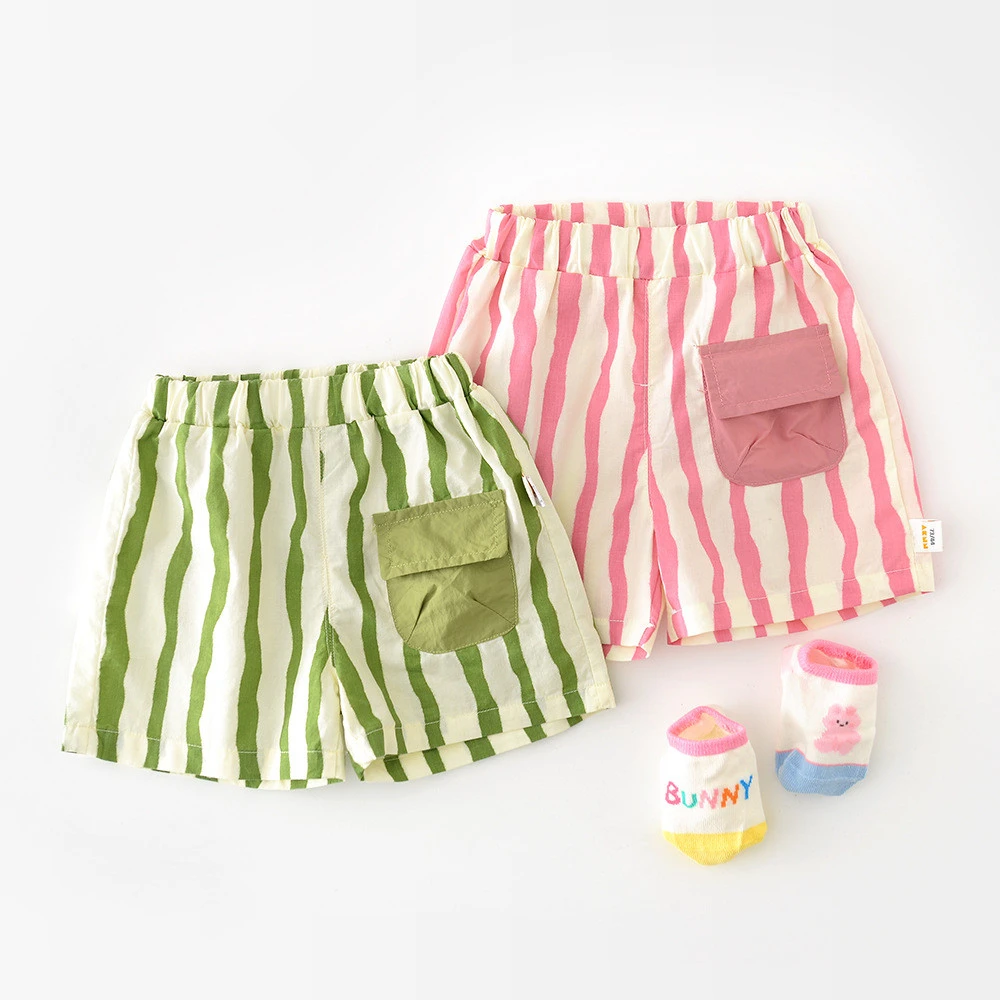 

Корейские шорты для маленьких мальчиков, летняя одежда, полосатая детская мода для малышей, короткие штаны для маленьких девочек, детские хлопковые шорты