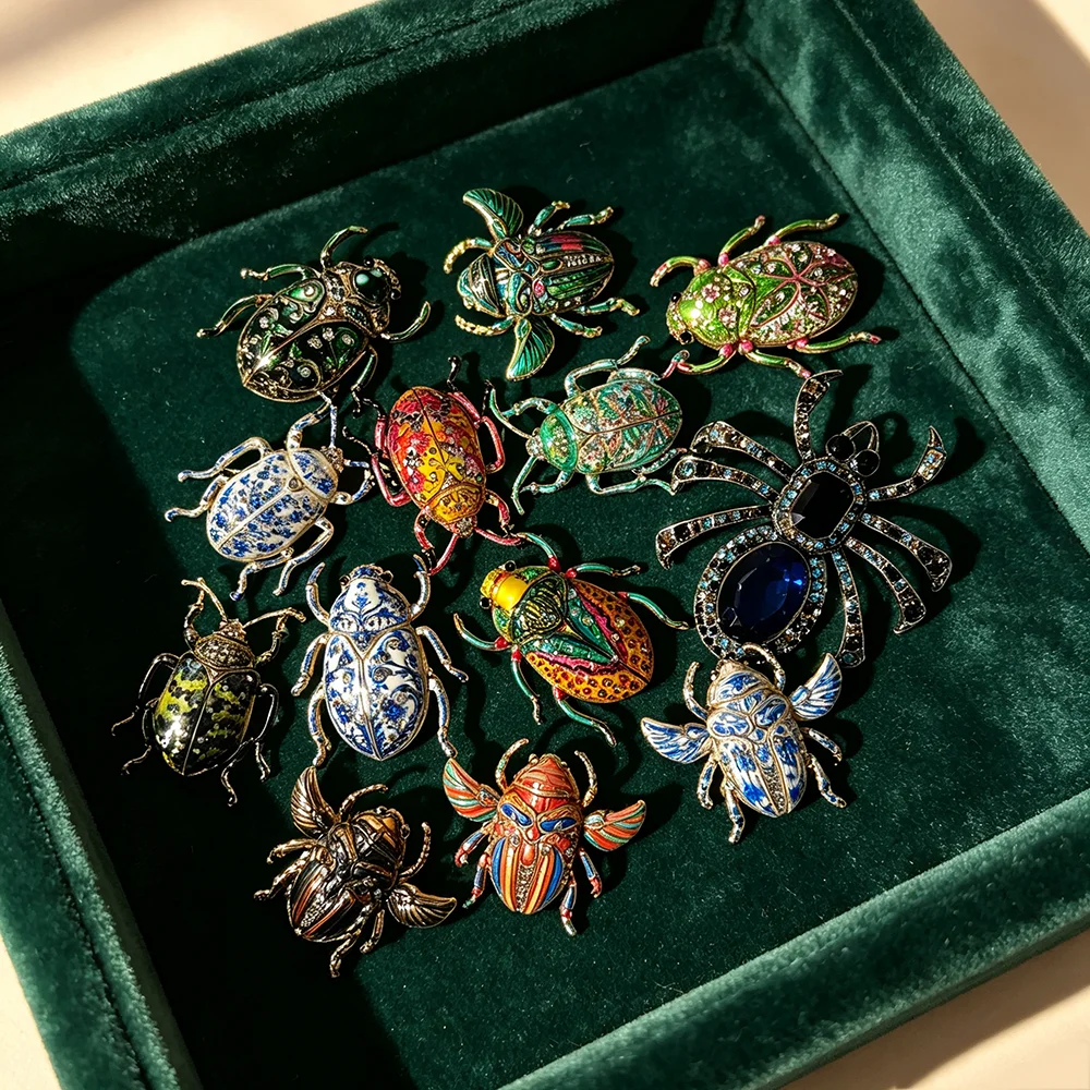 Vintage Enamel Insect Brooch, Beetle Spider Lapel Pin, Retro Badge for Coat Scarf, Women Gothic Party Gift Jewelry Accessory