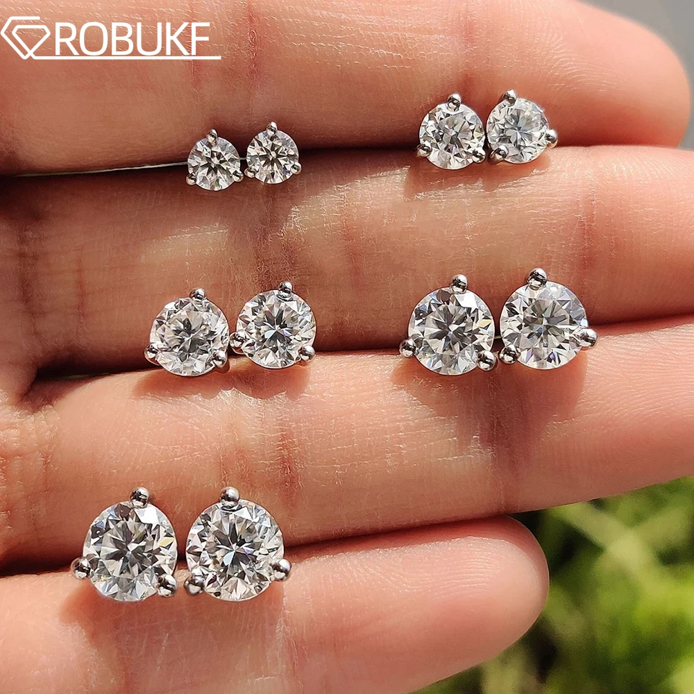 

0.3-2ct 3 Prong Moissanite Stud Earrings For Women Men D VVS Diamond 925 Sterling Silver Classic Trendy Earring Jewelry With GRA