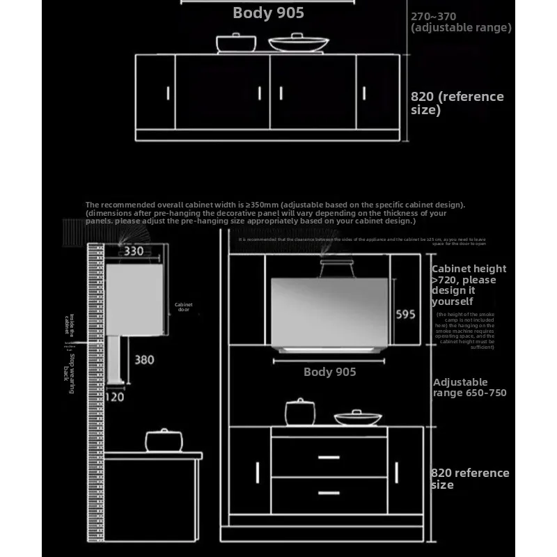 شفاط نطاق رفع وتردد من الفولاذ الصدأ للمطبخ المنزلي ماكينة شفط زيت شفط جانبية كبيرة