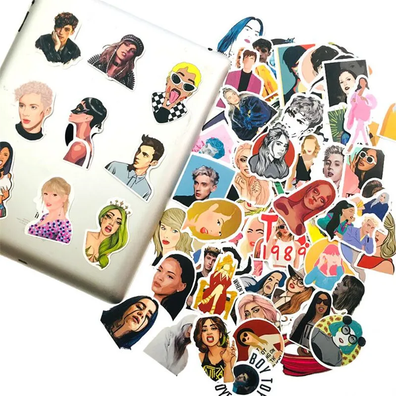 50PCS pop cartoon European and American star singer diary book luggage waterproof sticker graffiti decoration