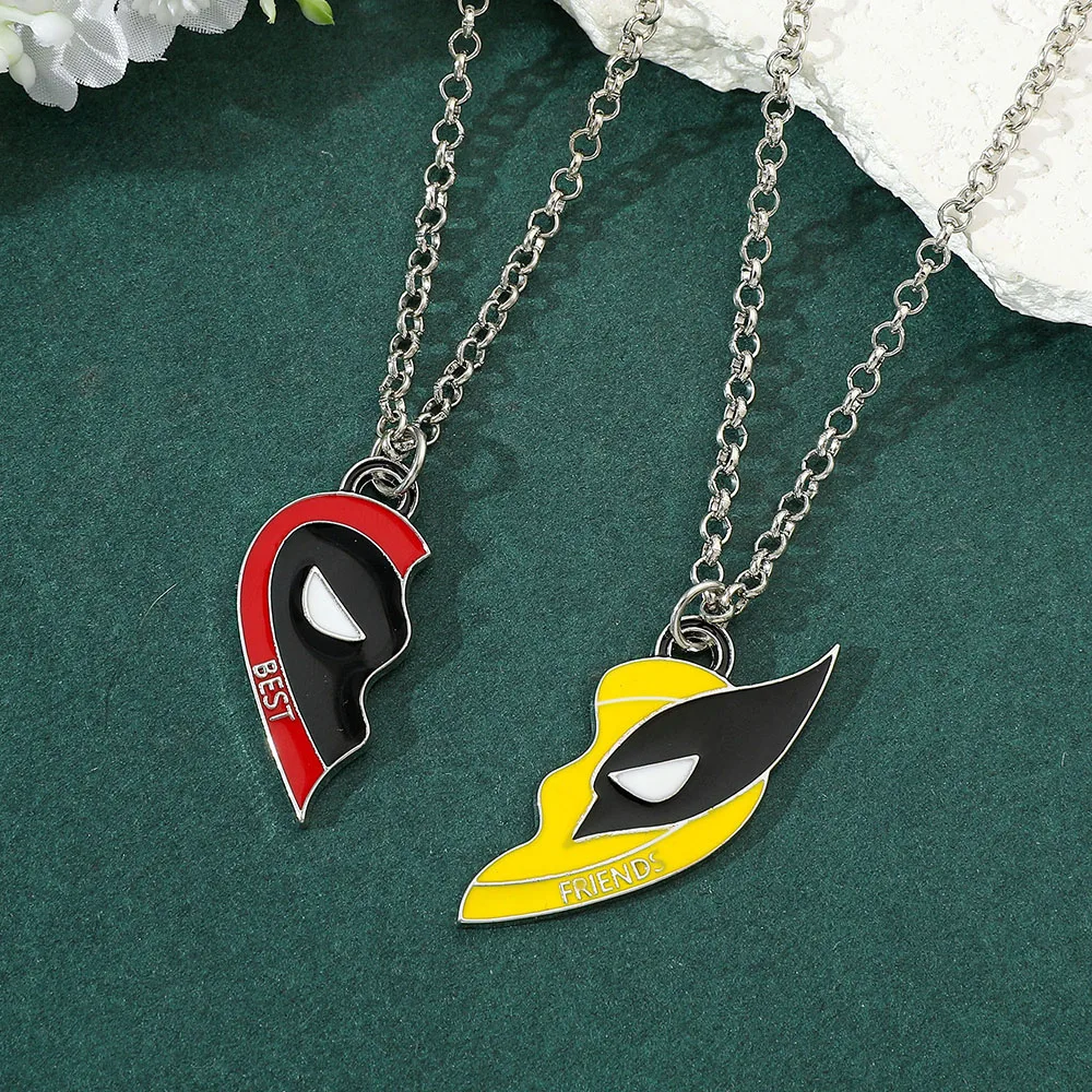 1Pair Marvel Deadpool & Wolverine Necklace Best Friends Set Split Heart Matching Pendant Necklace for Fans Accessories Gift