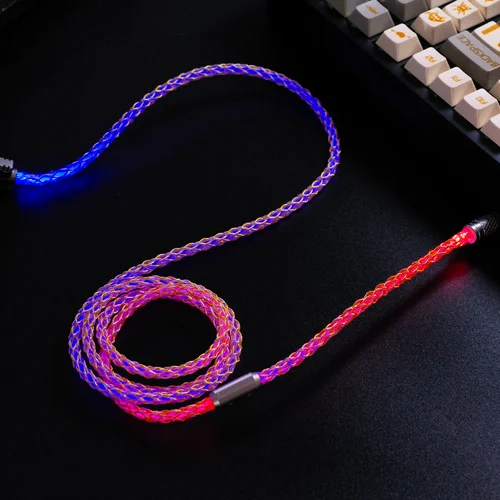 Imagen 1 del producto Cable OCC trenzado de 8 hebras de 51 pulgadas, compatible con tasa de retorno de 8K, USB-A tipo C, luz RGB para interruptor magnético, Teclado mecánico, Kit DIY