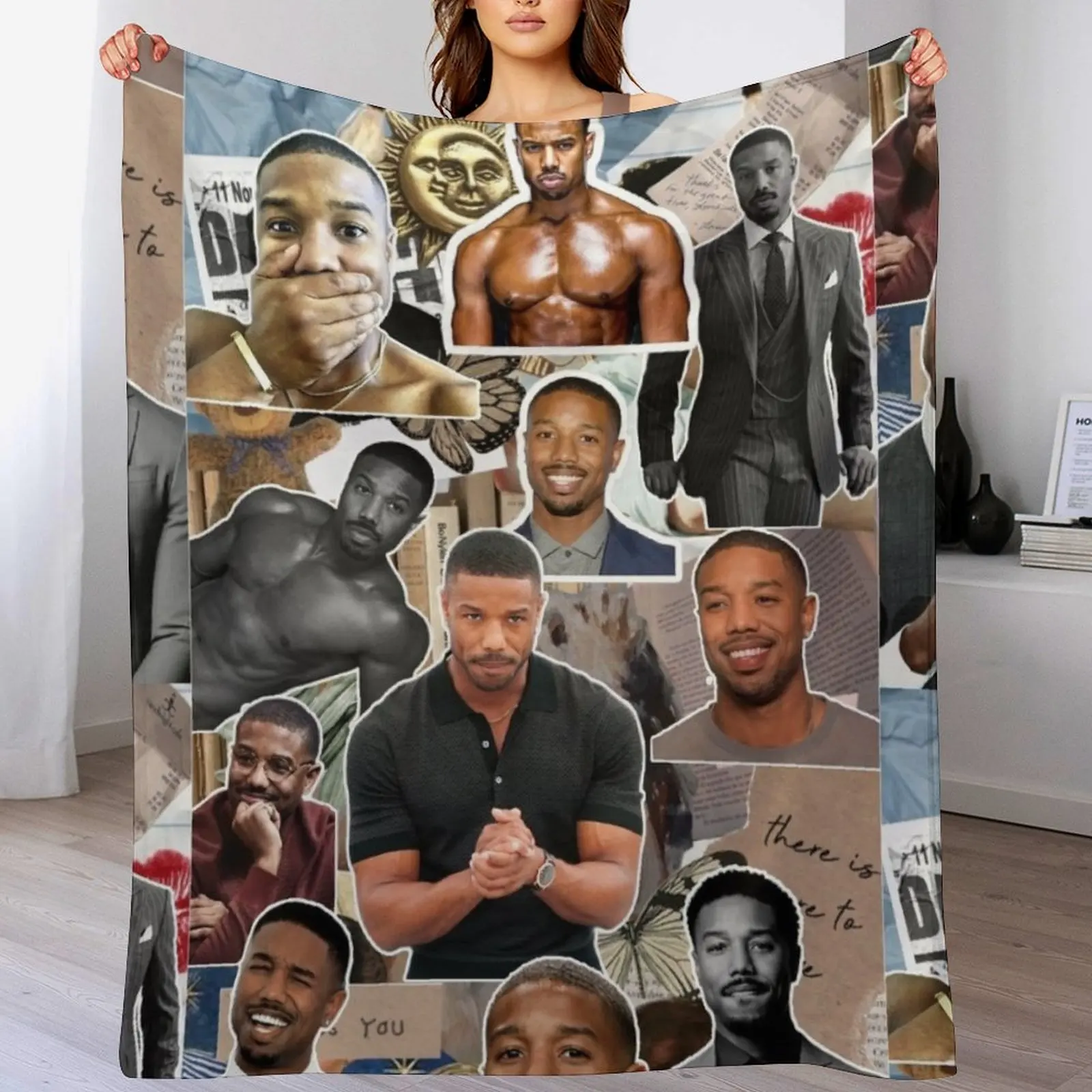 Michael B. Jordan photo collage Throw Blanket blankets ands halloween Blankets