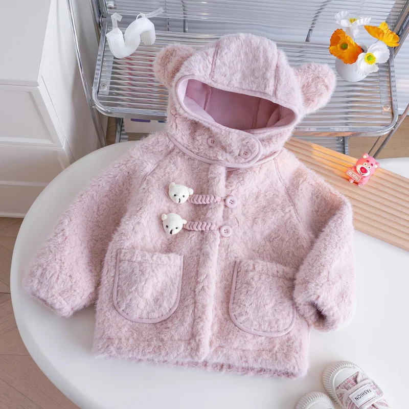 

Girls' Coat Autumn and Winter2024New Fleece-lined Thickened Baby Winter Princess Deep Autumn Winter Hooded Furry Sweater