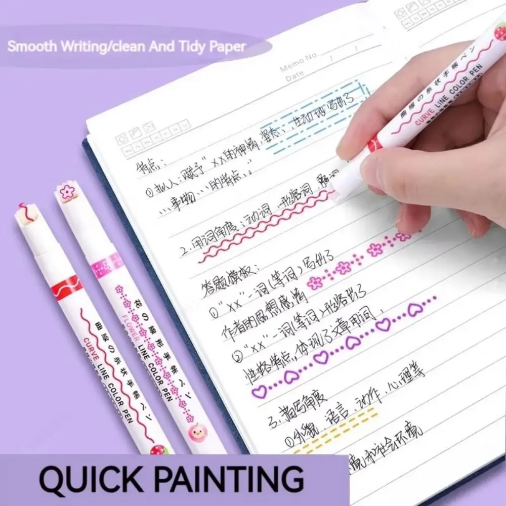 6Pcs/Set Creative Flower Shaped Curve Liner Pen 6 Colors Decorative Line Shaped Marker Color Roller Tip Outline Pen